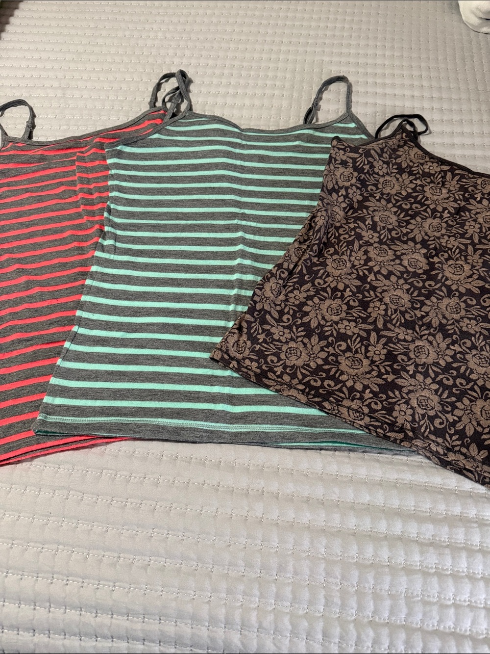Aeropostale Women’s Striped Mint & Coral Camisoles with Brown Floral Tank all L